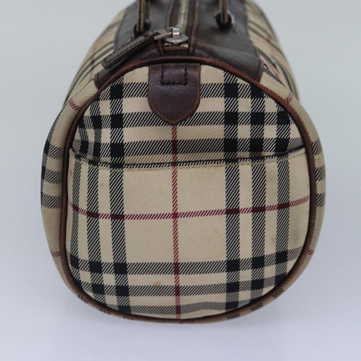 BURBERRY Nova Check Hand Bag Canvas Beige Silver Auth bs17030