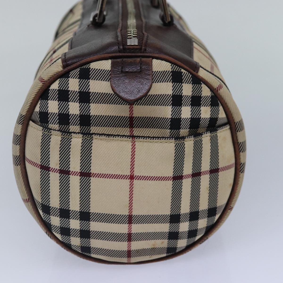 BURBERRY Nova Check Hand Bag Canvas Beige Silver Auth bs17030