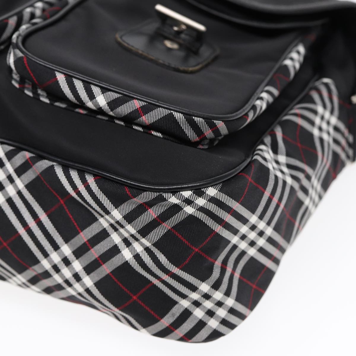 BURBERRY Nova Check Black label Shoulder Bag Nylon Black Silver Auth bs17031