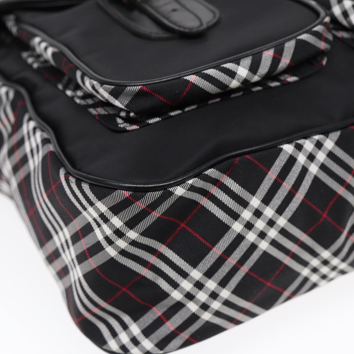 BURBERRY Nova Check Black label Shoulder Bag Nylon Black Silver Auth bs17031