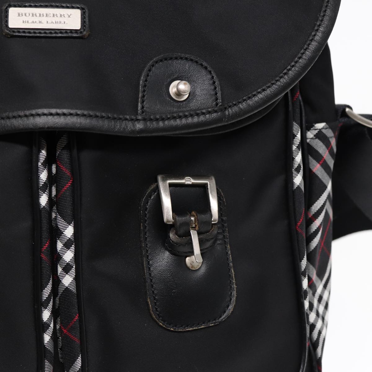 BURBERRY Nova Check Black label Shoulder Bag Nylon Black Silver Auth bs17031