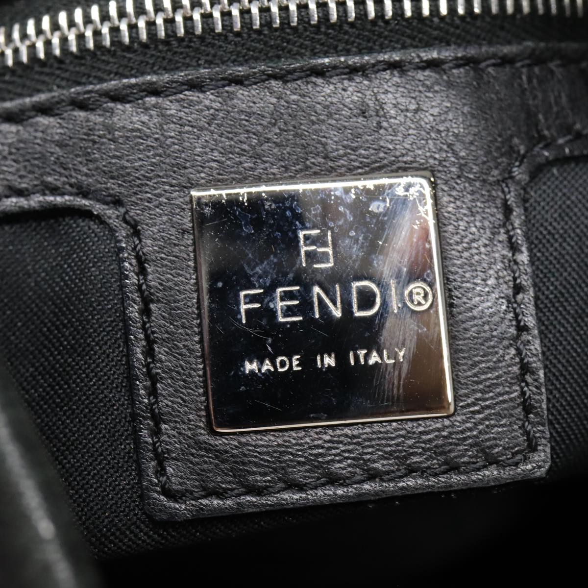 FENDI Hand Bag Leather Black Silver Auth bs17042