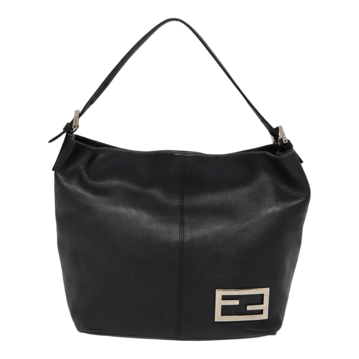 FENDI Hand Bag Leather Black Silver Auth bs17042