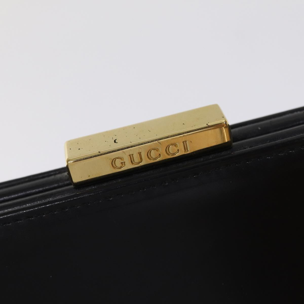 GUCCI Bamboo Hand Bag Patent Leather Black Gold 000 781 0296 Auth bs17044