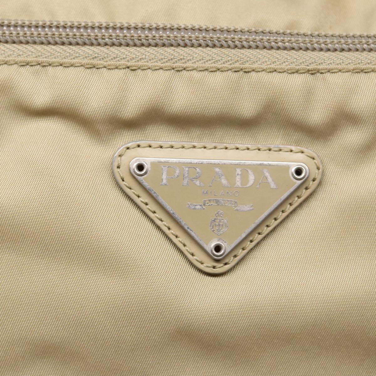 PRADA Tote Bag Nylon Beige Silver Auth bs17046