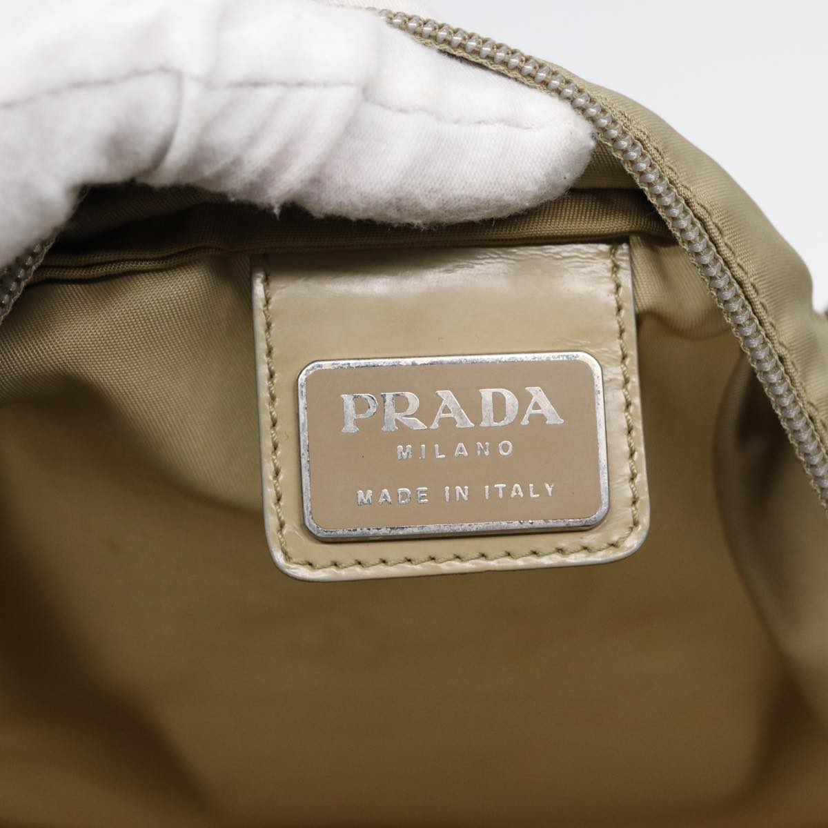 PRADA Tote Bag Nylon Beige Silver Auth bs17046