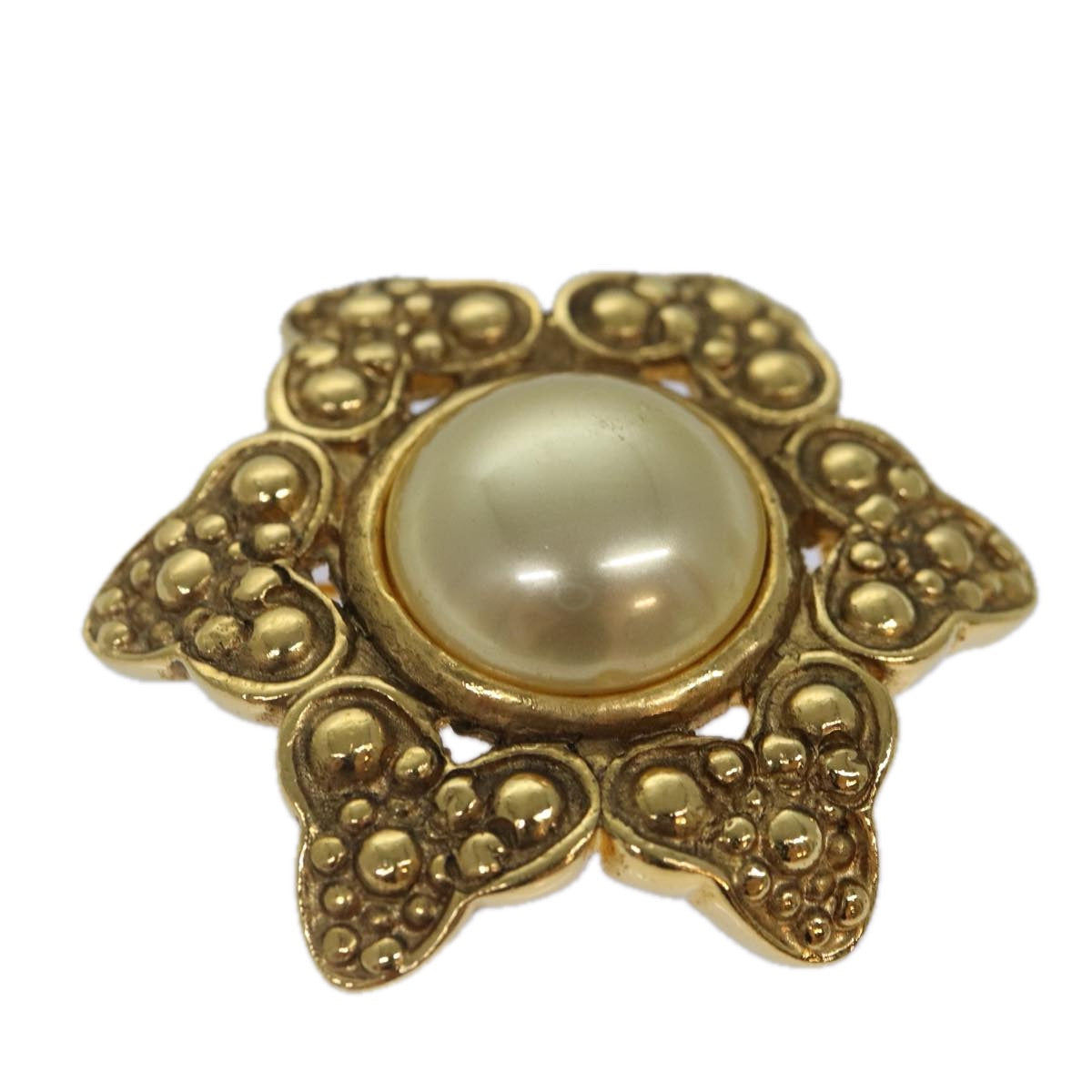 CHANEL Brooch Metal Gold Tone CC Auth bs17053