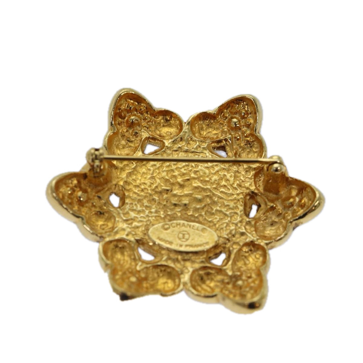 CHANEL Brooch Metal Gold Tone CC Auth bs17053