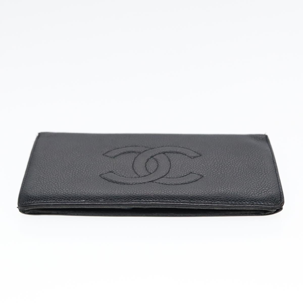 CHANEL Wallet Caviar Skin Black Gold CC Auth bs17064