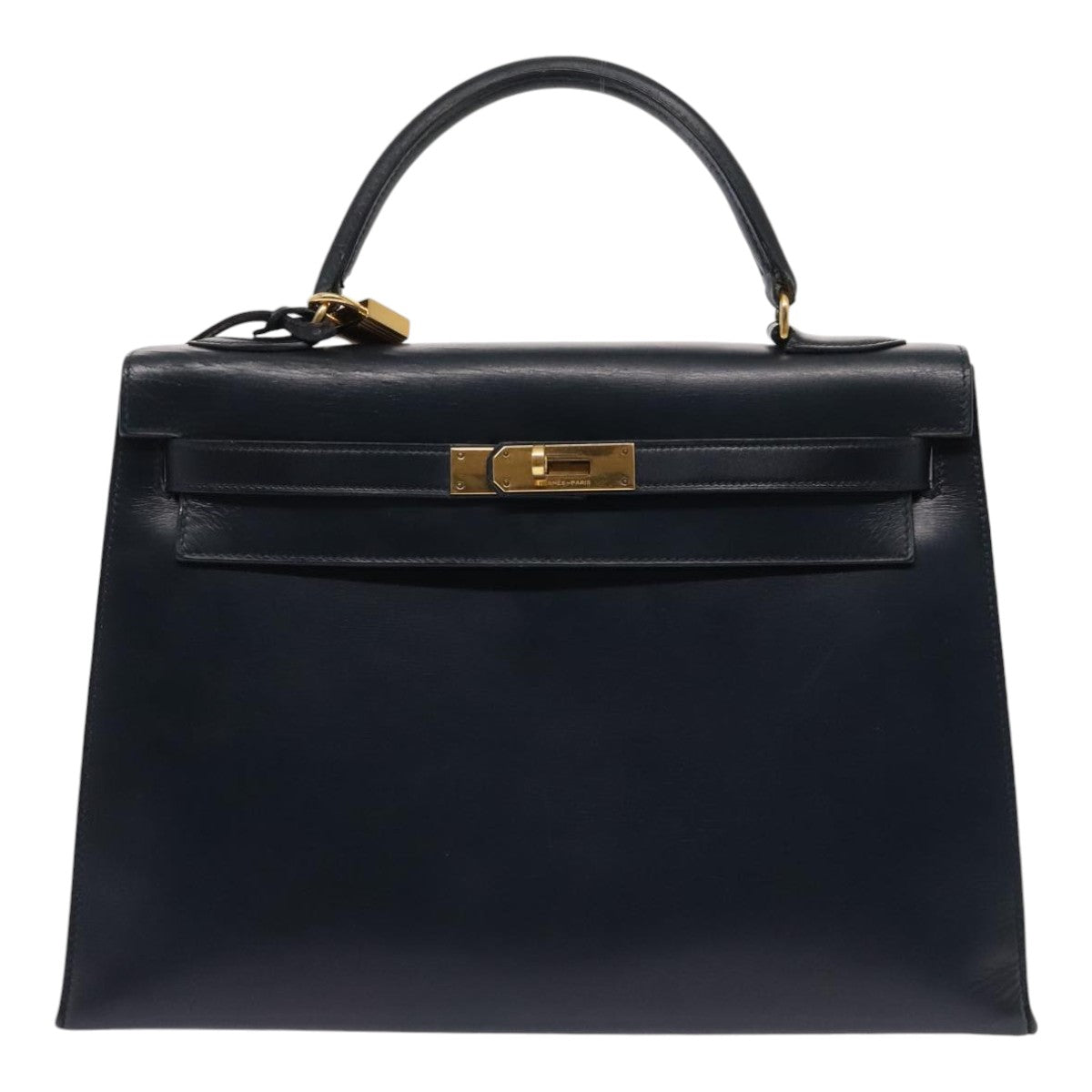 HERMES Kelly 32 Hand Bag Leather Navy Gold Auth bs17070 - 0