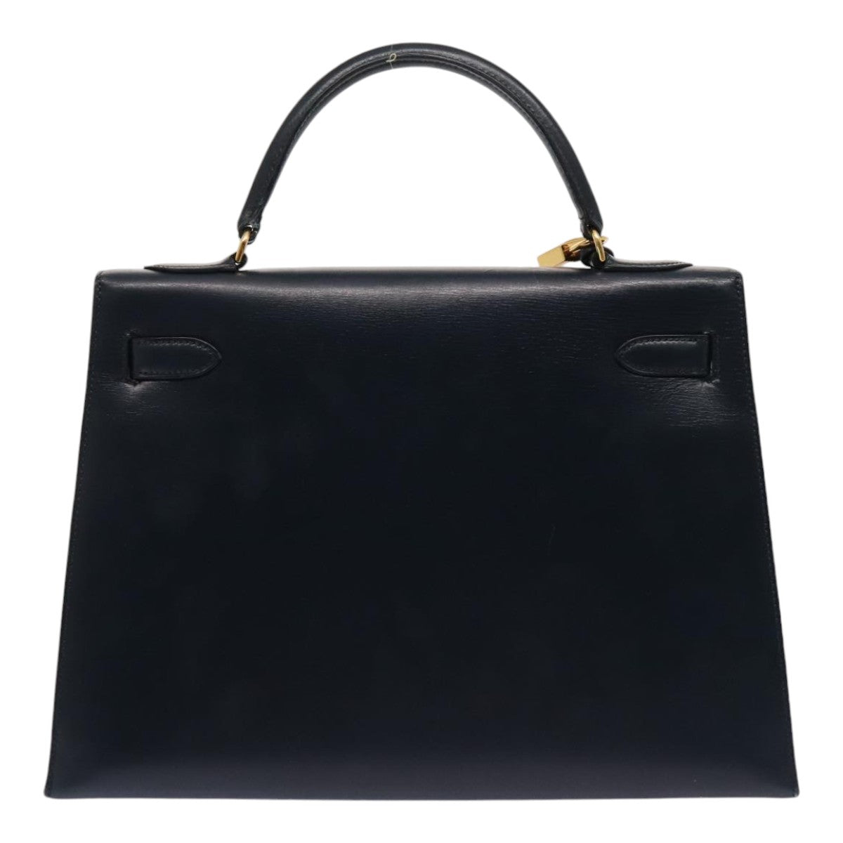 HERMES Kelly 32 Hand Bag Leather Navy Gold Auth bs17070