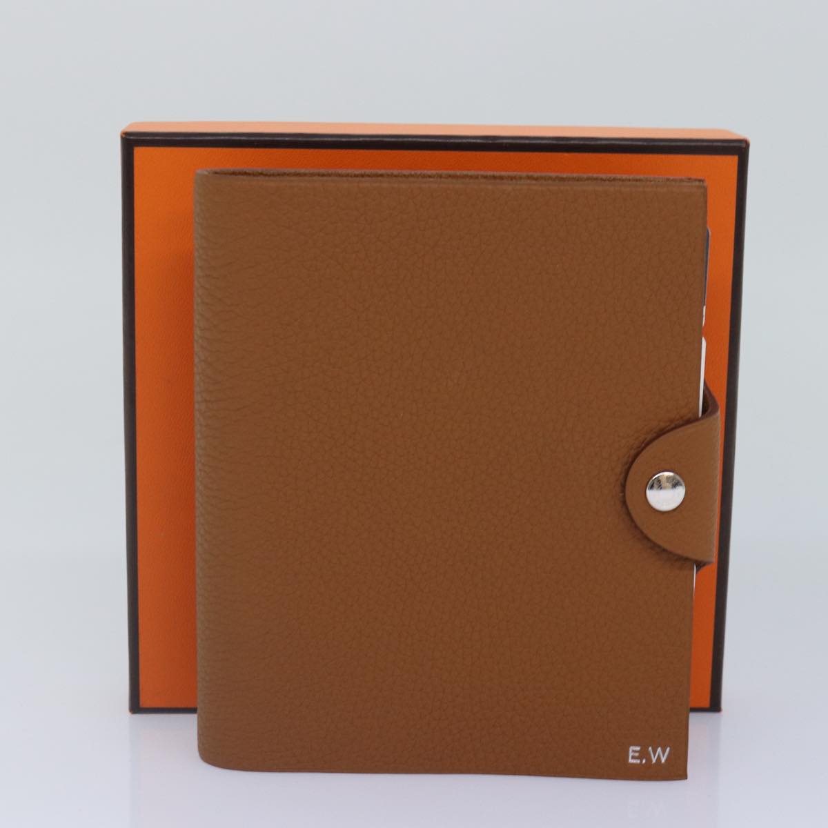 HERMES Yuris PM Day Planner Cover Leather Brown Silver Auth bs17075