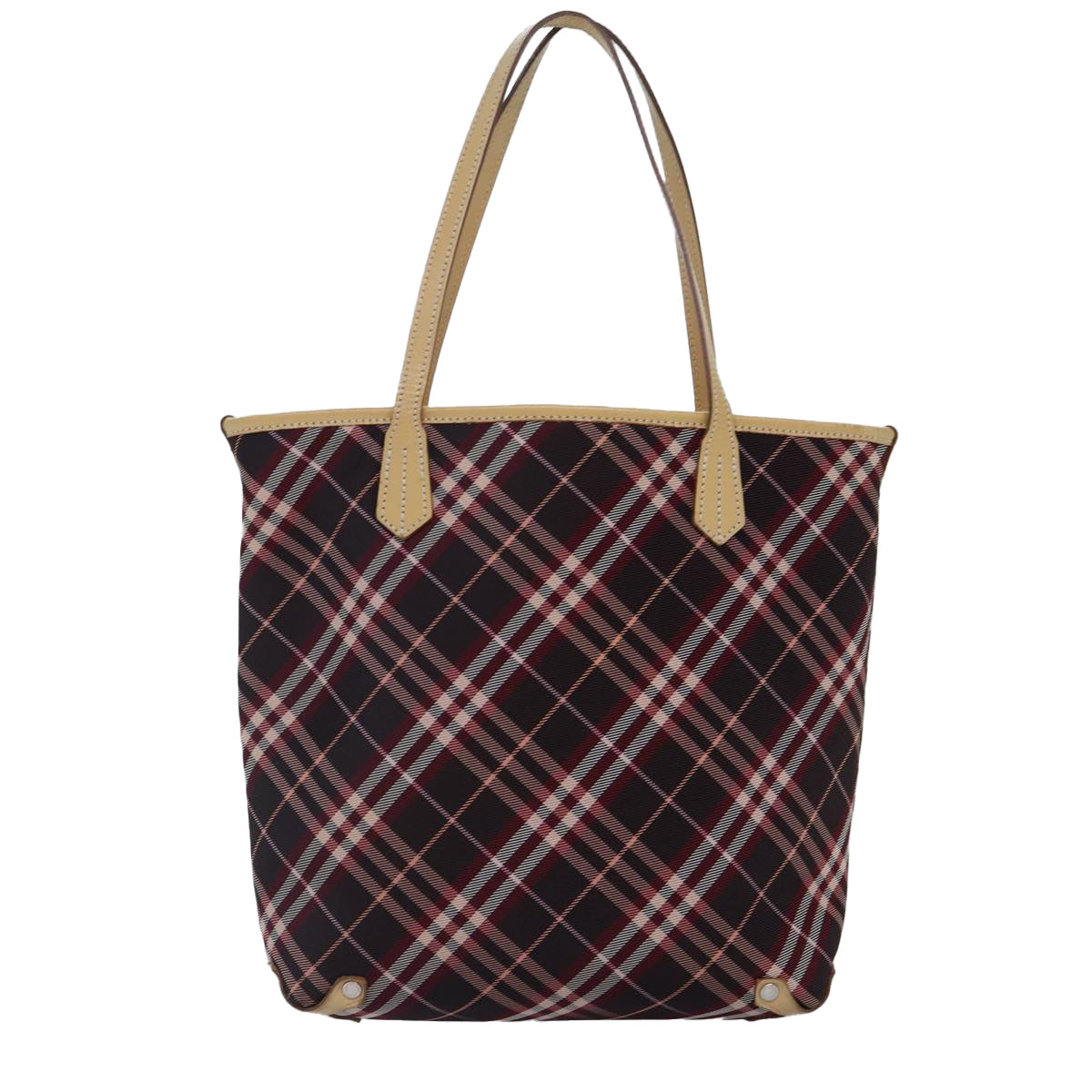 BURBERRY Nova Check Blue Label Tote Bag Canvas Red Silver Auth bs17113