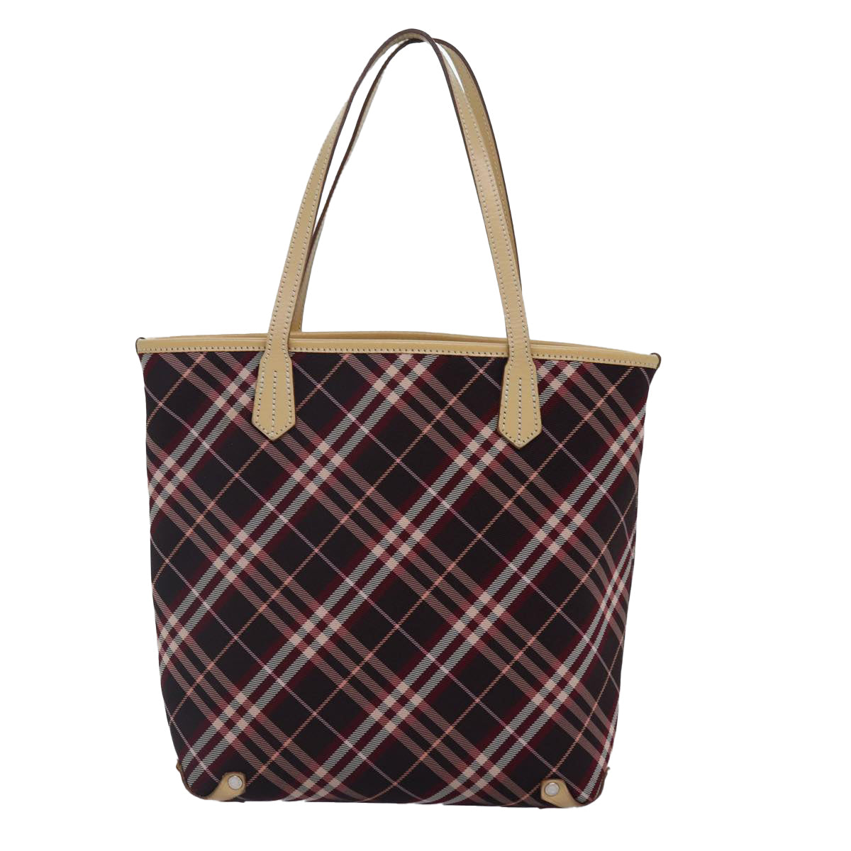 BURBERRY Nova Check Blue Label Tote Bag Canvas Red Silver Auth bs17113 - 0