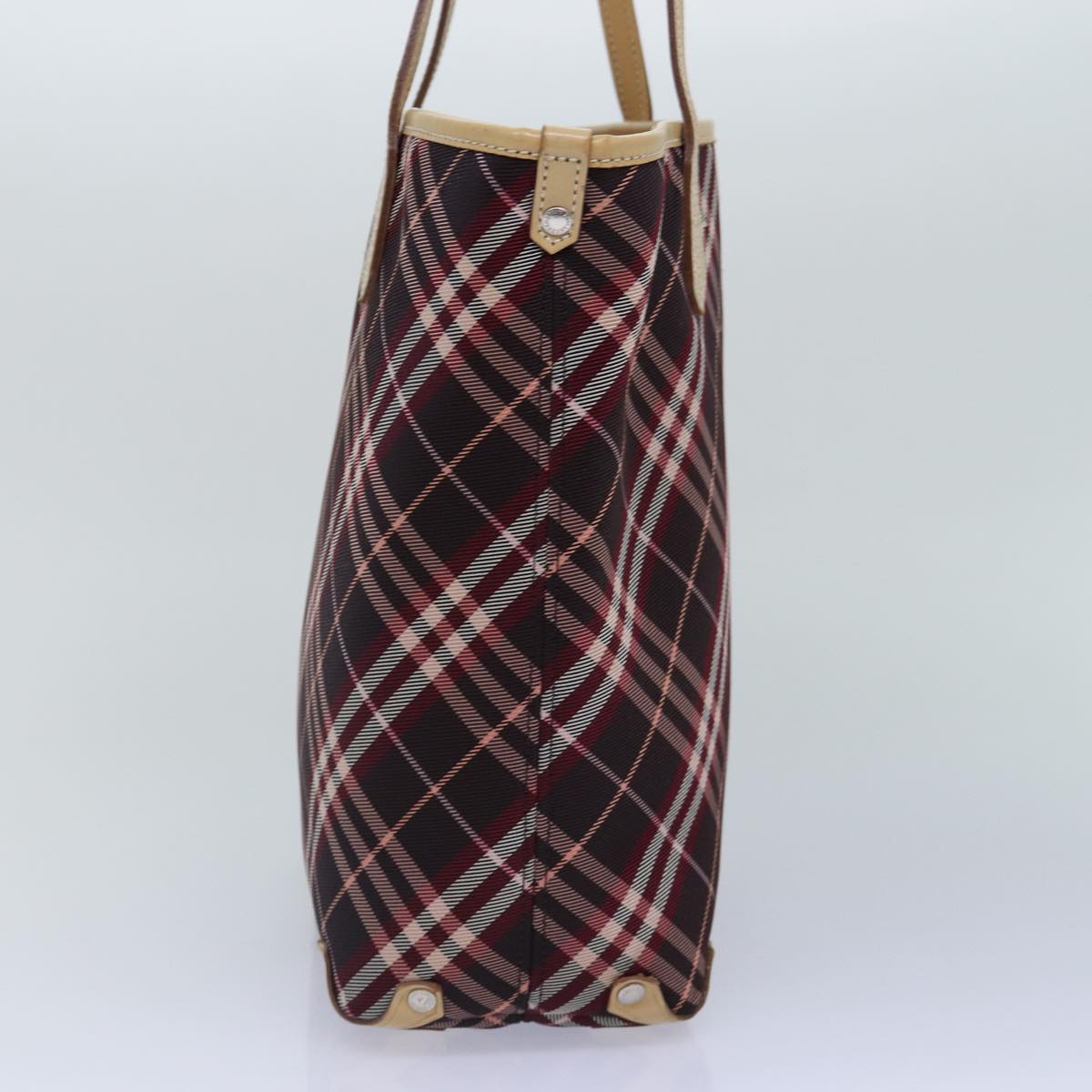 BURBERRY Nova Check Blue Label Tote Bag Canvas Red Silver Auth bs17113