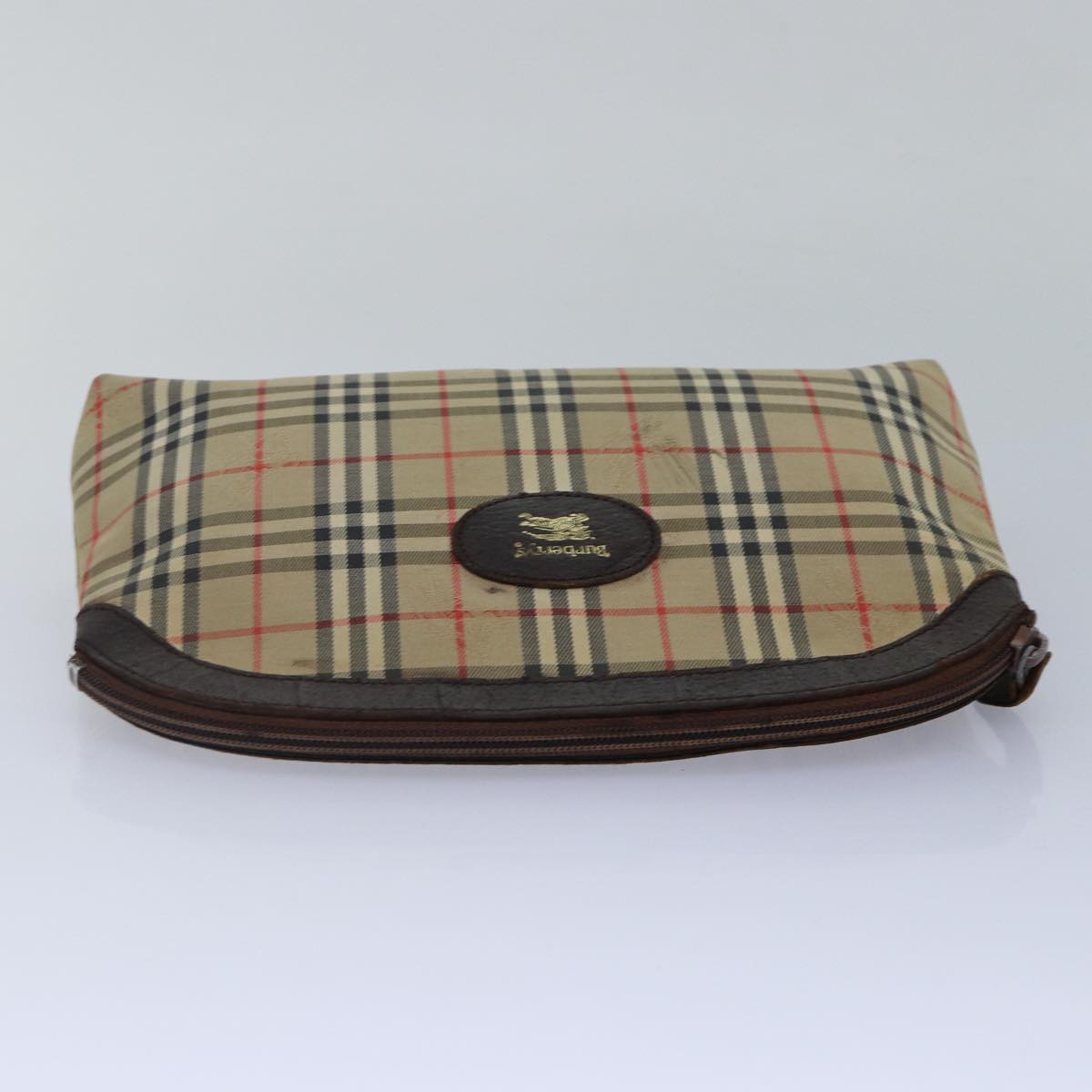 Burberrys Nova Check Pouch Canvas Beige Auth bs17114