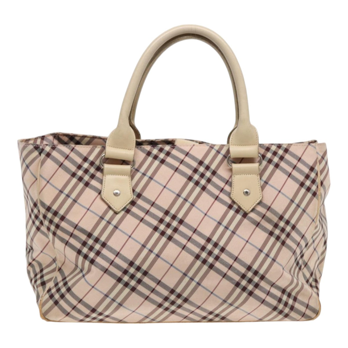 BURBERRY Nova Check Blue Label Hand Bag Nylon Beige Pink Silver Auth bs17115