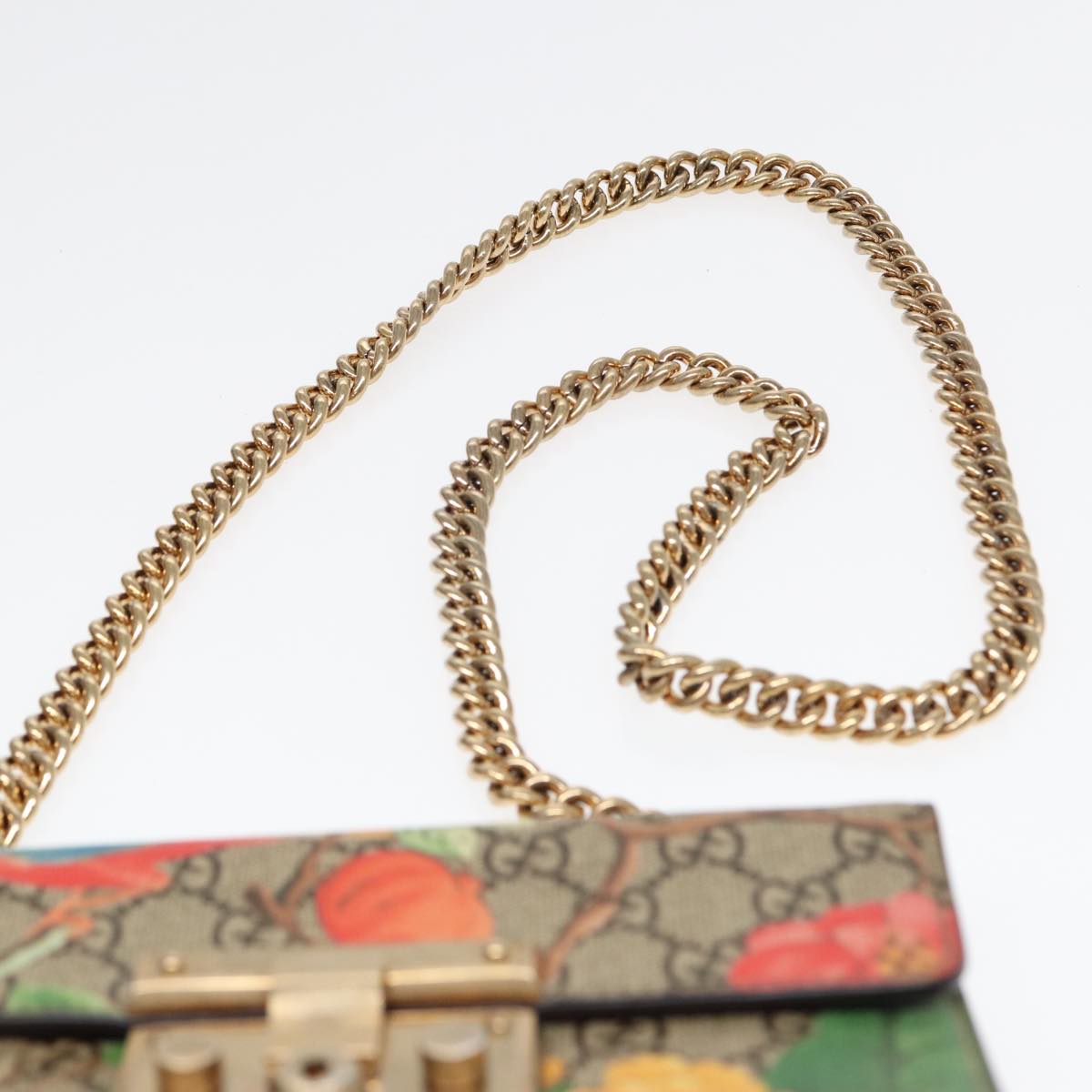 GUCCI GG Supreme Padlock Chain Shoulder Bag PVC Beige Gold 409487 Auth bs17119