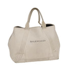 BALENCIAGA Navy Cabas Hand Bag Leather White Silver 339936 Auth bs17140-1