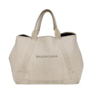 BALENCIAGA Navy Cabas Hand Bag Leather White Silver 339936 Auth bs17140-13
