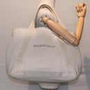 BALENCIAGA Navy Cabas Hand Bag Leather White Silver 339936 Auth bs17140-20