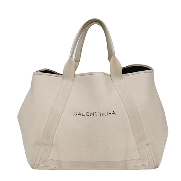 BALENCIAGA Navy Cabas Handtas Leer Wit Zilver 339936 Auth bs17140