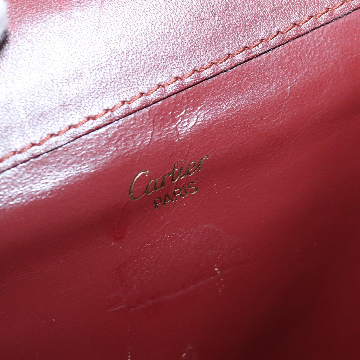 CARTIER Clutch Bag Leather Gold Red Auth bs17141