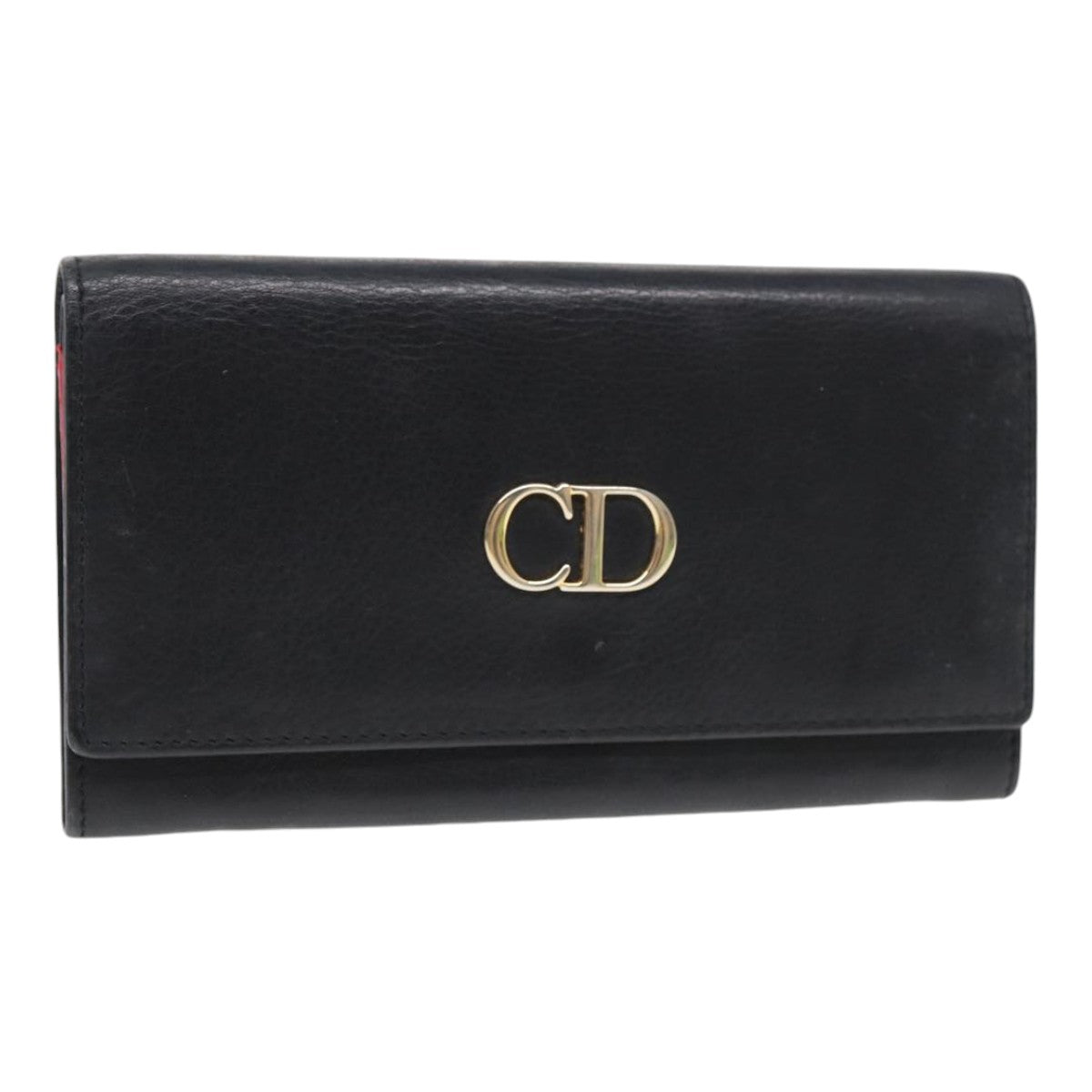 Christian Dior Long Wallet Leather Black Gold Auth bs17142