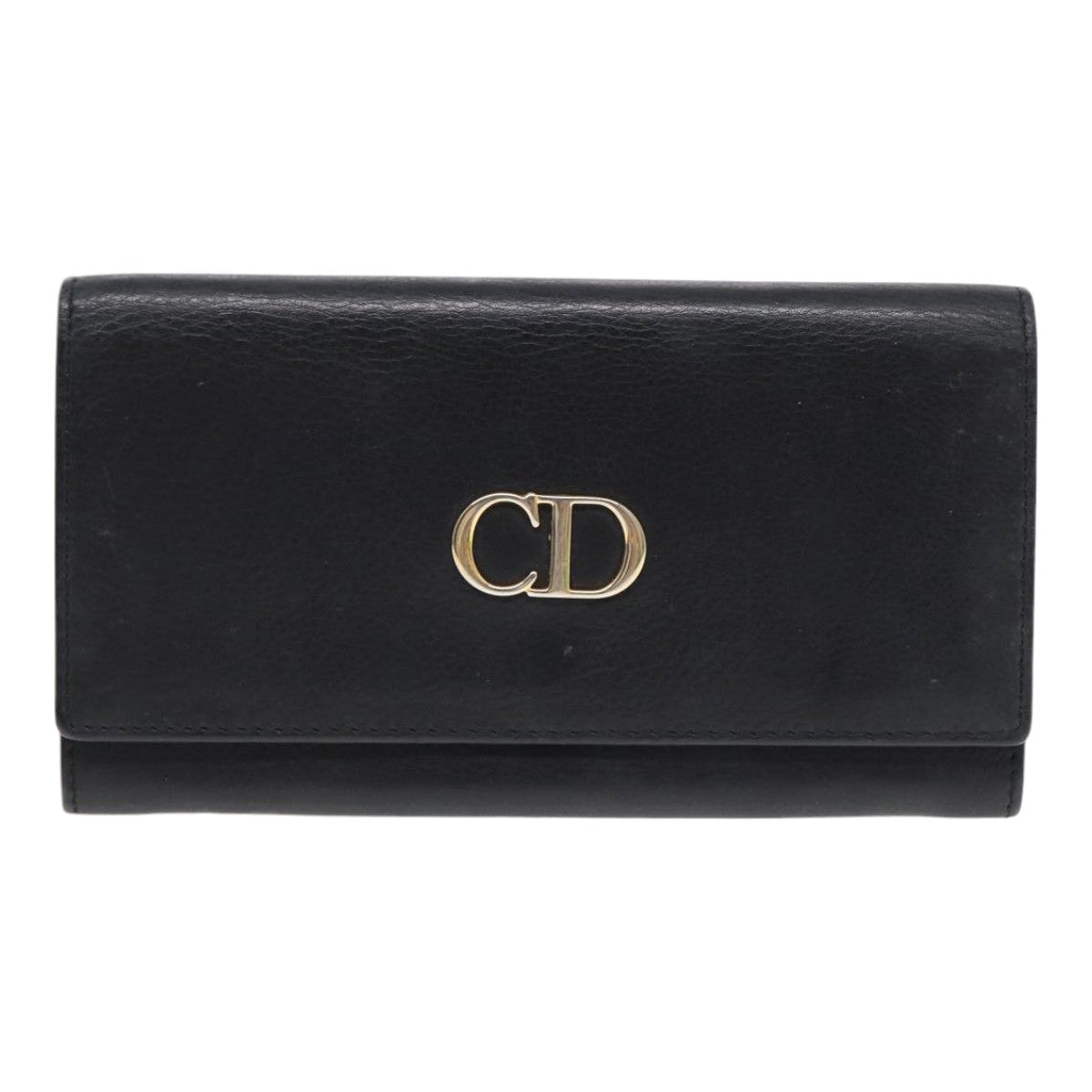 Christian Dior Long Wallet Leather Black Gold Auth bs17142 - 0