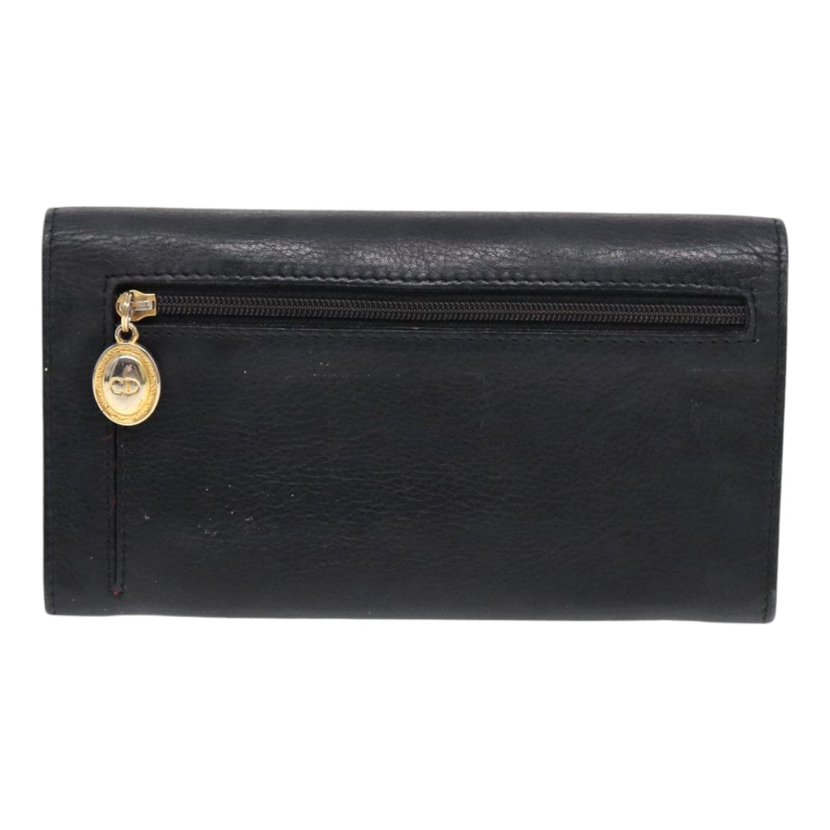 Christian Dior Long Wallet Leather Black Gold Auth bs17142