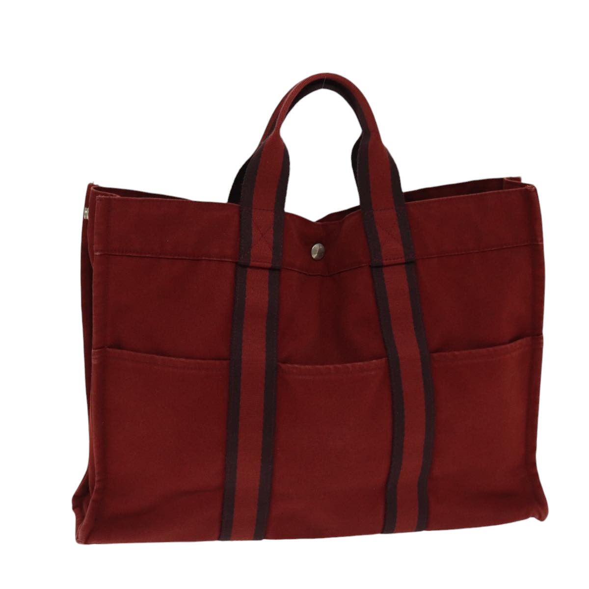 HERMES Fourre Tout MM Tote Bag Canvas Red Silver Auth bs17143