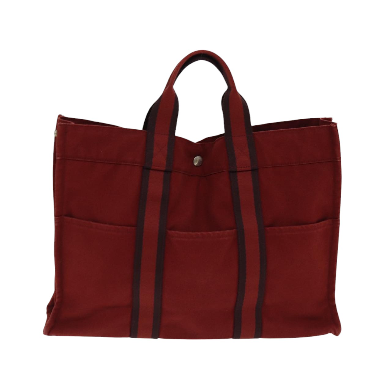 HERMES Fourre Tout MM Tote Bag Canvas Red Silver Auth bs17143