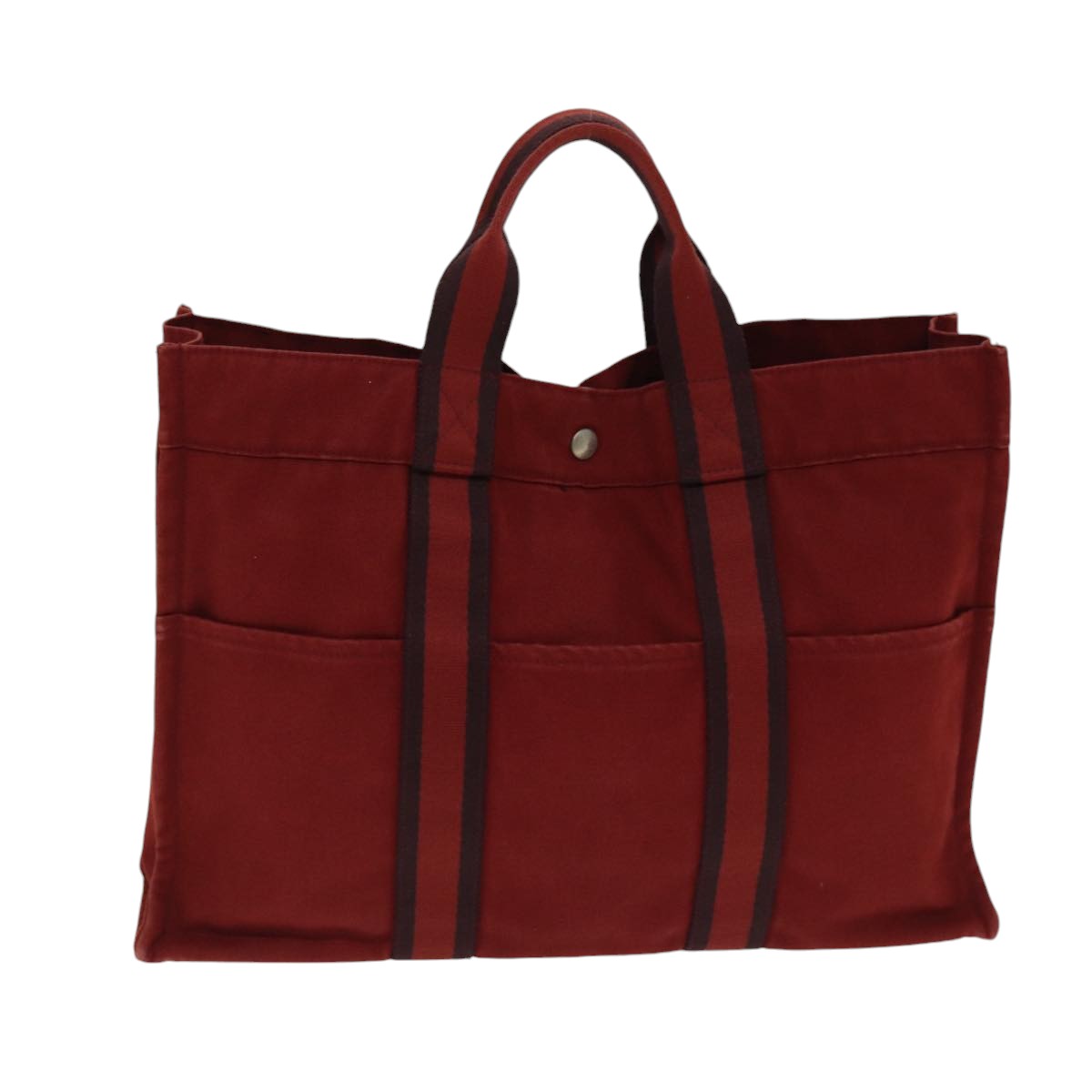 HERMES Fourre Tout MM Tote Bag Canvas Red Silver Auth bs17143 - 0