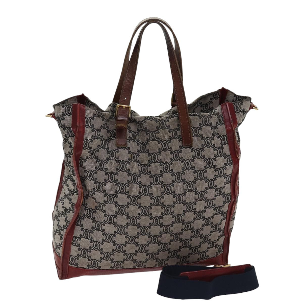 CELINE Paris Macadam Canvas Tote Bag 2way Gray Red gold Auth bs17152