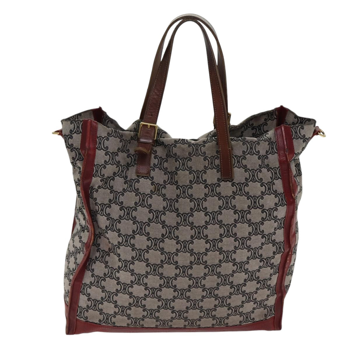 CELINE Paris Macadam Canvas Tote Bag 2way Gray Red gold Auth bs17152 - 0