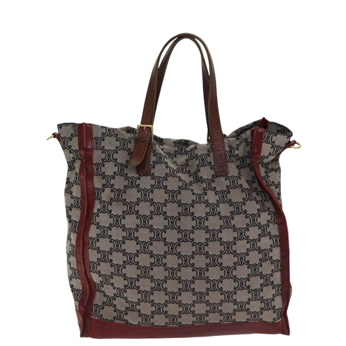 CELINE Paris Macadam Canvas Tote Bag 2way Gray Red gold Auth bs17152