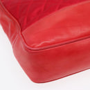 CHANEL Matelasse Chain Shoulder Bag Satin Red Gold CC Auth bs17153-14