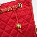 CHANEL Matelasse Chain Shoulder Bag Satin Red Gold CC Auth bs17153-10