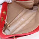 CHANEL Matelasse Chain Shoulder Bag Satin Red Gold CC Auth bs17153-11