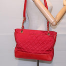 CHANEL Matelasse Chain Shoulder Bag Satin Red Gold CC Auth bs17153-24