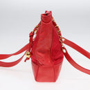 CHANEL Matelasse Chain Shoulder Bag Satin Red Gold CC Auth bs17153-3