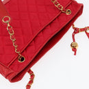 CHANEL Matelasse Chain Shoulder Bag Satin Red Gold CC Auth bs17153-6