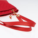 CHANEL Matelasse Chain Shoulder Bag Satin Red Gold CC Auth bs17153-7