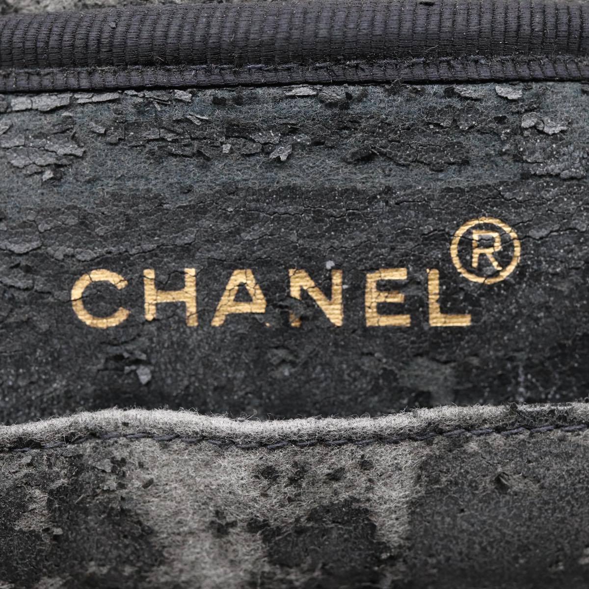 CHANEL COCO Mark Vanity Pouch Caviar Skin Black Gold CC Auth bs17155