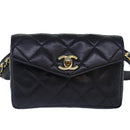 CHANEL Matelasse Chain Waist bag Lamb Skin Black Gold CC Auth bs17157-13
