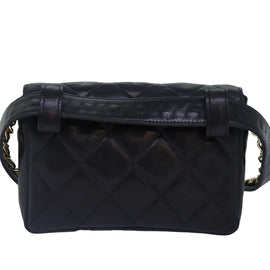 CHANEL Matelasse Chain Waist bag Lamb Skin Black Gold CC Auth bs17157 - 0