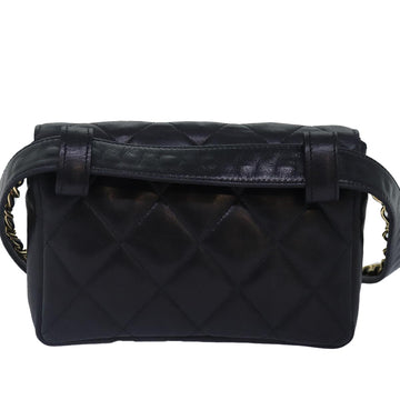 CHANEL Matelasse Chain Waist bag Lamb Skin Black Gold CC Auth bs17157 - 0