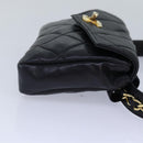 CHANEL Matelasse Chain Waist bag Lamb Skin Black Gold CC Auth bs17157-3