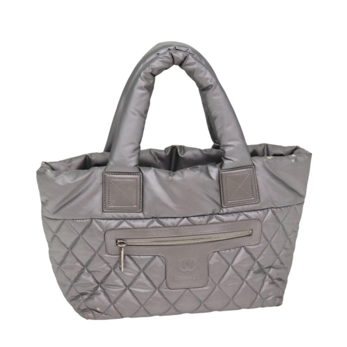 CHANEL Cococoon Tote Bag Nylon Leather Silver CC Auth bs17165