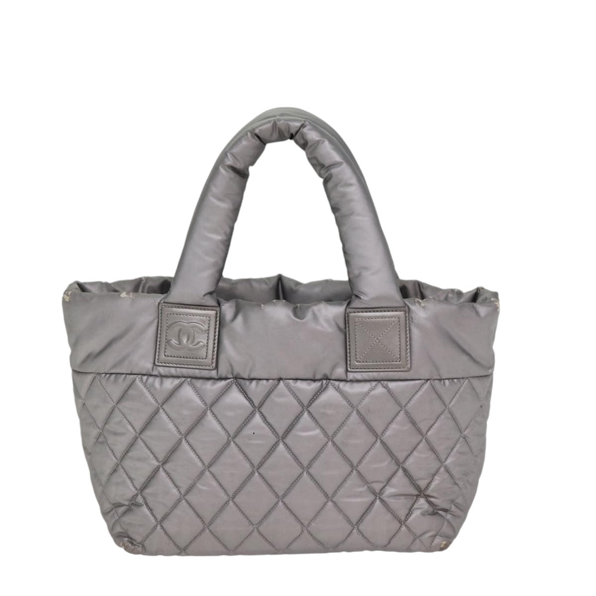 CHANEL Cococoon Tote Bag Nylon Leather Silver CC Auth bs17165 - 0